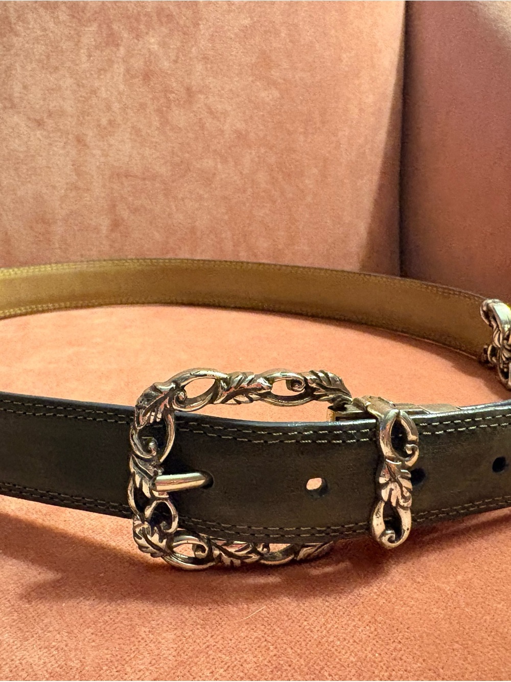 Brighton - Vintage-Inspired Gray/tan reversible Leather Belt with silver buckle